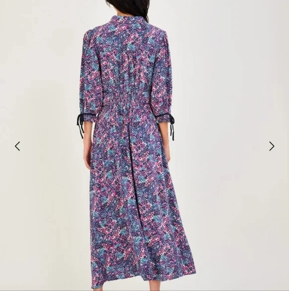 Moonsoon Print Floral Dress with Collar Purple - Picture 3 of 8